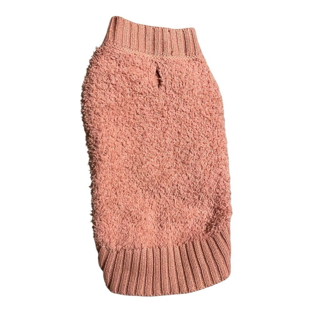 Small dog pink sweater metal 1/4 zip with heart pull ribbed neck & tail band XXS